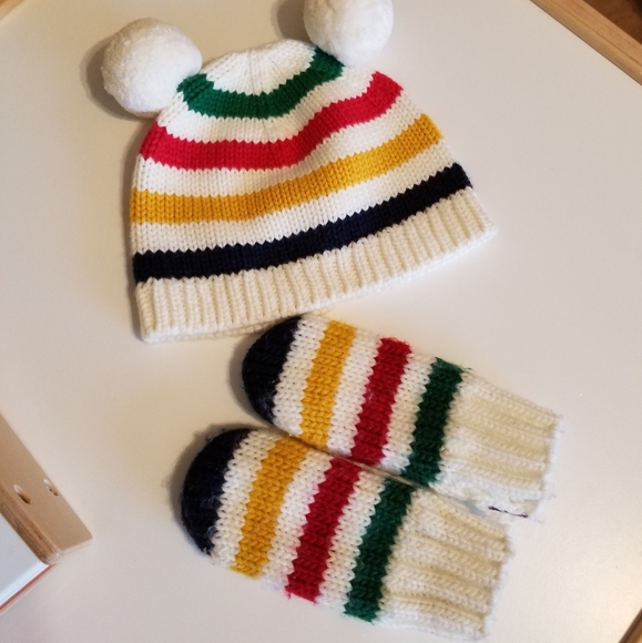 Hudson Baby Other - Hbc stripe thumbless mittens and pompom toque